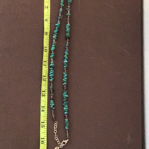 Turquoise and Smoky Quartz Sterling Silver Long Necklace - Picture 6 of 6